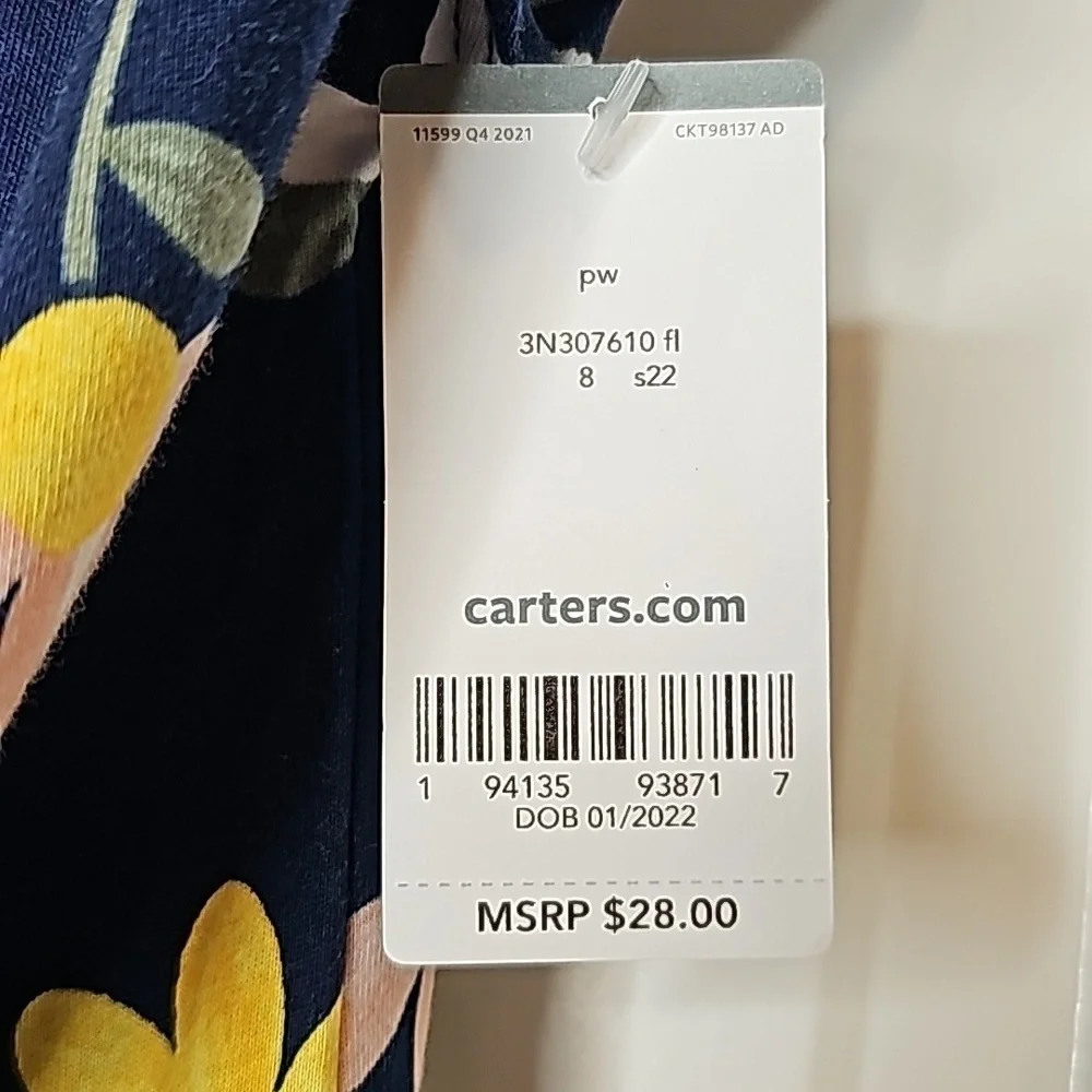 Carter's Navy Blue Floral Jersey Romper - Size 8